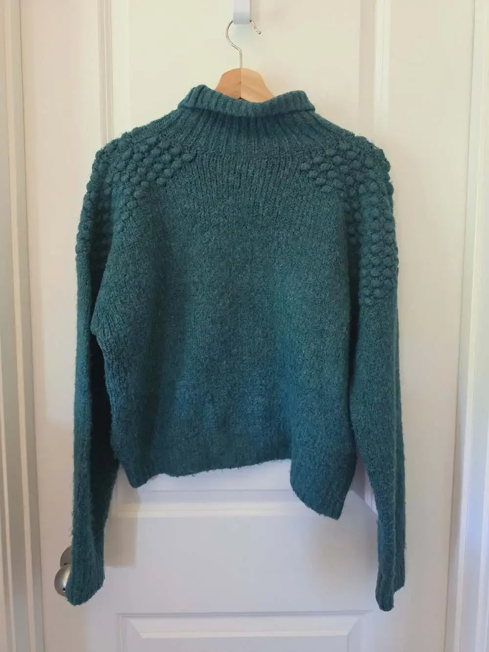 Free People Bradley Pullover Funnel Neck Cropped Sweater in Alpine Heather Teal